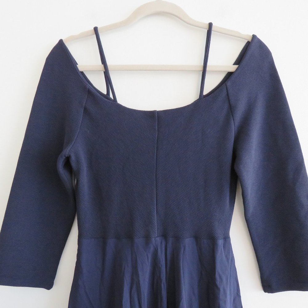 ANTHROPOLOGIE MAEVE Orsay Knit Navy Blue Asymmetrical Dress - Size S - Picture 14 of 16